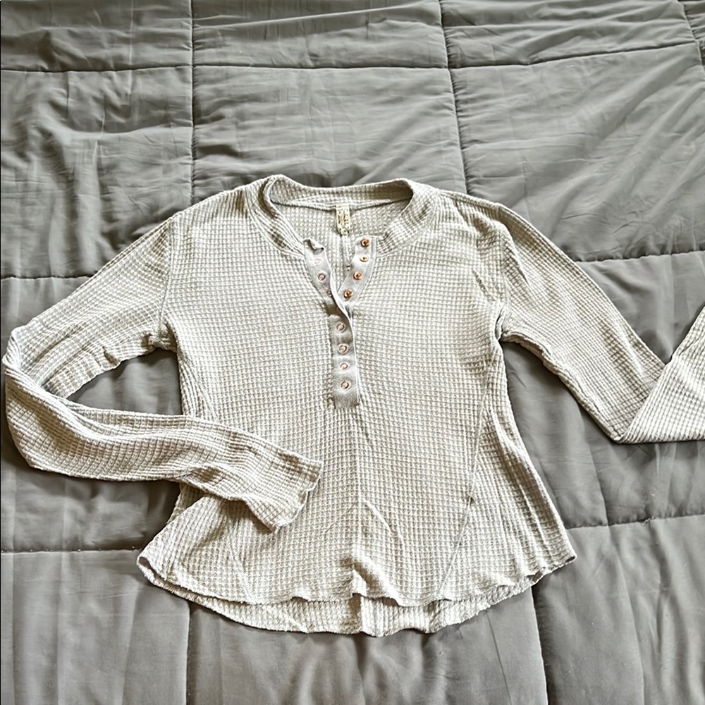 Free People Cream Long Sleeve Top